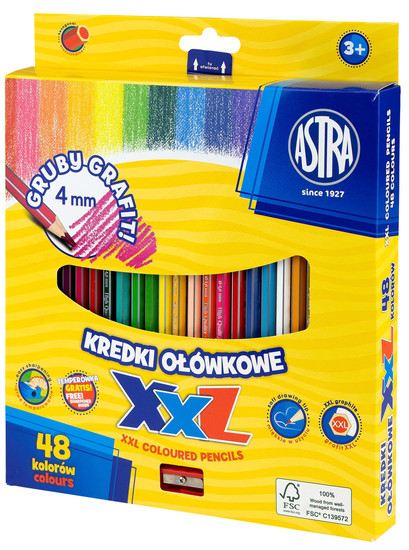 KREDKI OŁÓWKOWE 48 KOLORÓW ASTRA HEXAGONALNE