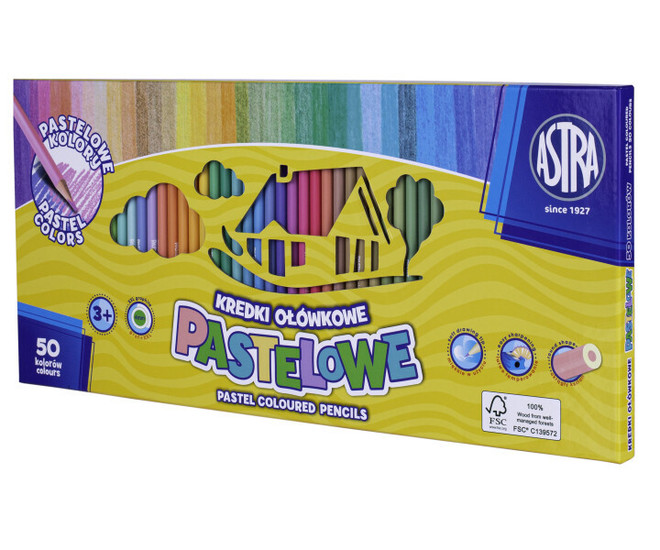KREDKI OŁÓWKOWE PASTELOWE  50 kolorów ASTRA