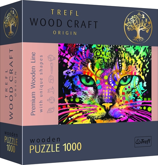 Puzzle 1000 drewniane Kolorowy kot