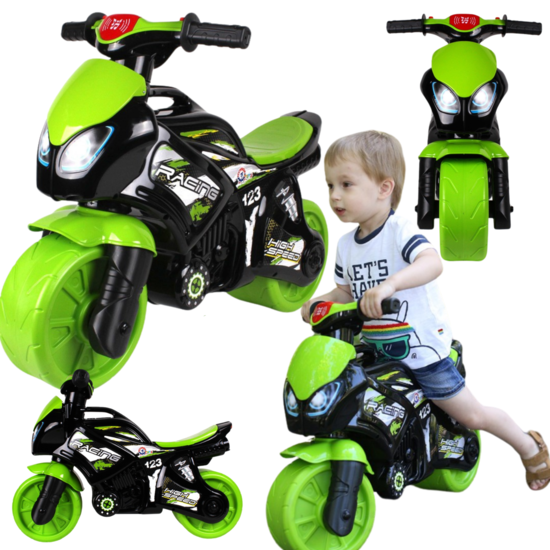 Jeździk motor ŚCIGACZ zielony odpychacz