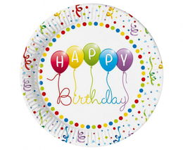 Talerzyki papierowe Happy Birthday BALONY 18cm