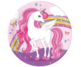 Talerzyki papierowe KONIK UNICORN tęczowy  8szt 23cm