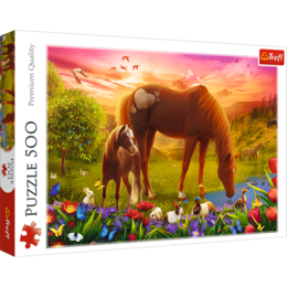 Puzzle 500 Konie na łące 