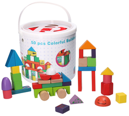 Klocki drewniane 50 elementów WIADERKO SORTER