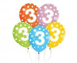 Balony z cyframi 3 na urodziny 5szt