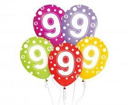 Balony z cyframi 9 na urodziny 5szt