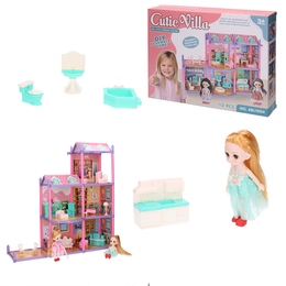 Domek dla lalek z mebelkami i 2 lalkami