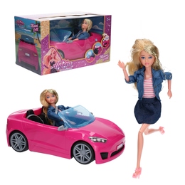 Różowy kabriolet i lalki na wycieczki