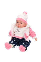 Lalka bobas 45cm mówi, śpiewa - kremowo-niebieski śpioszki