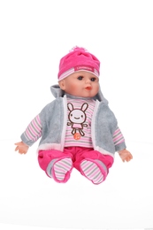 Lalka bobas 35cm mówi, śpiewa - koszulka w paski, różowe spodenki