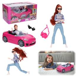 Duży różowy kabriolet + lalka - auto na wycieczki