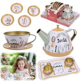 Metalowy zestaw kawowy na tacy naczynia - dzbanek filiżanki