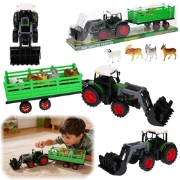Traktor z turem, przyczepą + figurki zwierzęta MAŁY FARMER