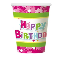 Kubeczki papierowe 6szt. Happy birthday różowe