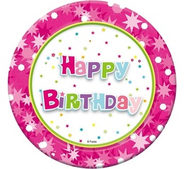 Talerzyki papierowe 6szt HAPPY BIRTHDAY różowe